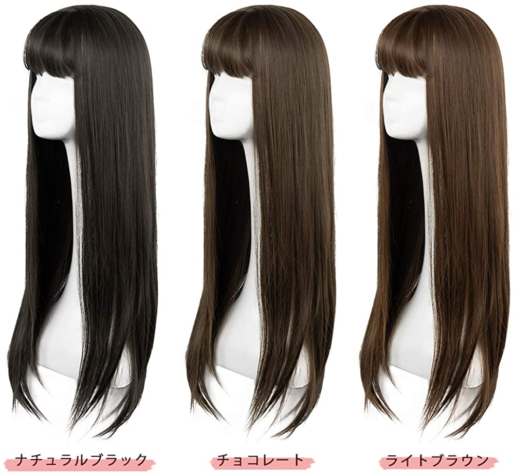 FESHFEN ウイッグ ロング フルウィッグ ストレート セミロング ウイッグ レディーズ wig ぱっつん 前髪 前髪ウィッグ かつら 女装